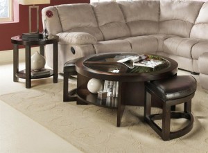 Round Coffee Table with Stools Underneath