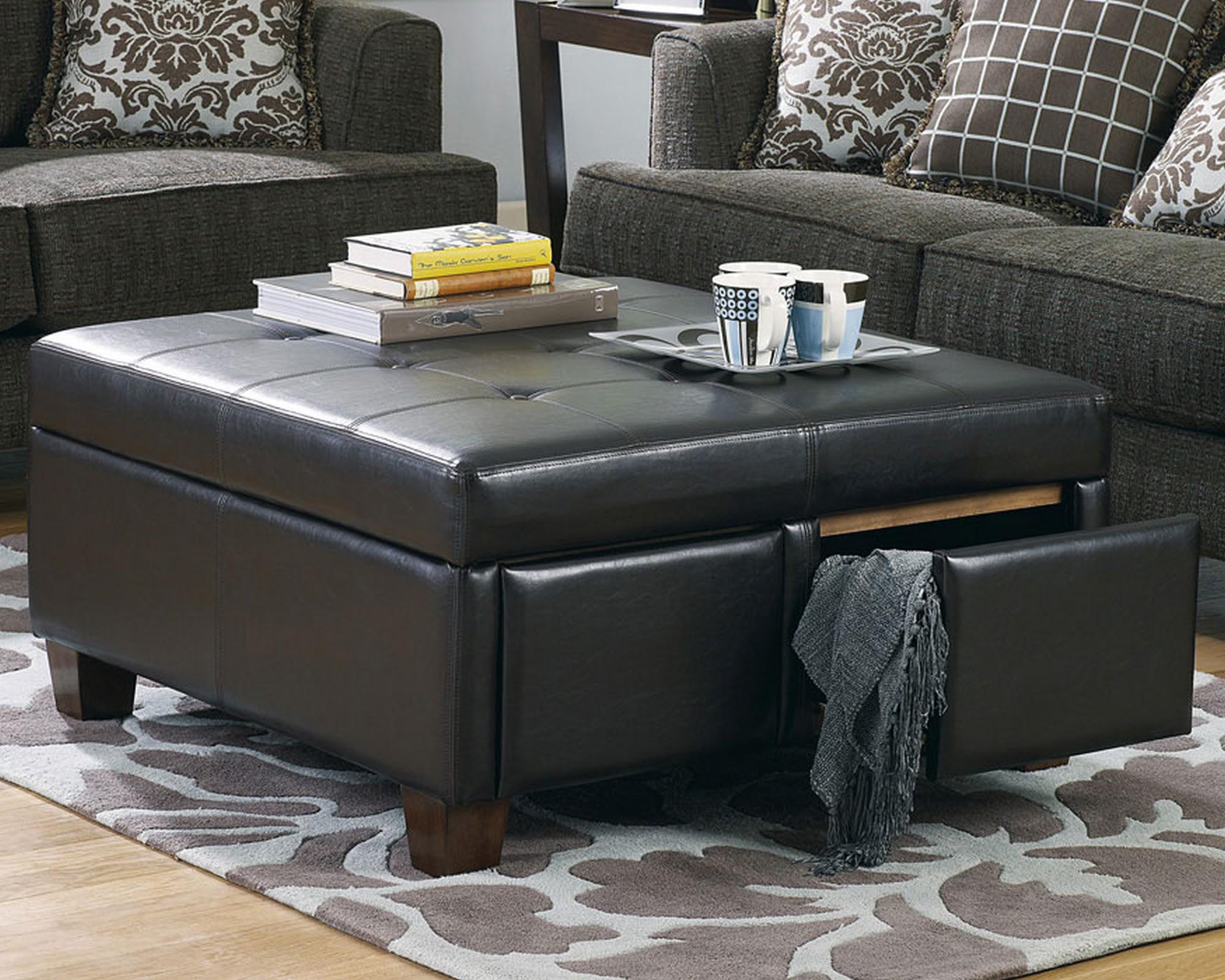 Black Leather Ottoman Coffee Table