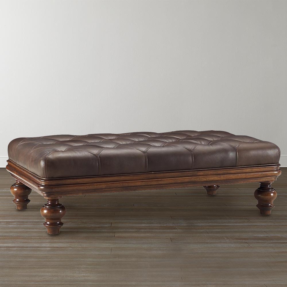 Leather and Wood Ottoman Coffee Table
