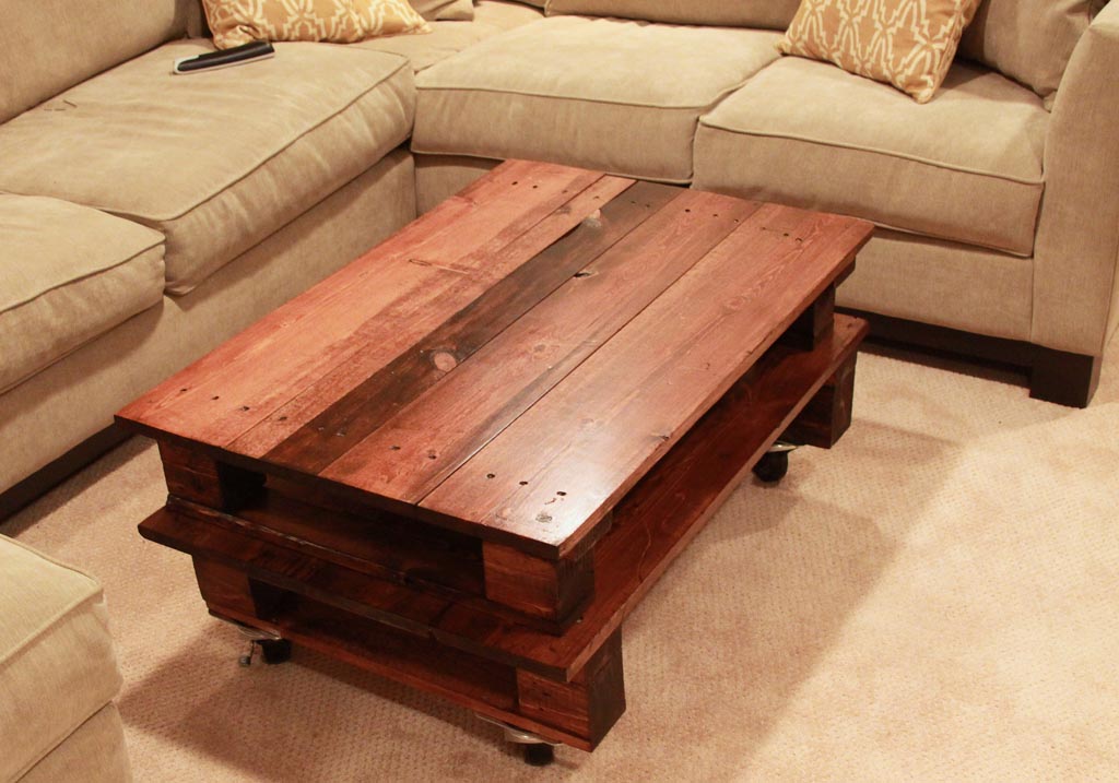 Reclaimed Wood Coffee Table with Wheels