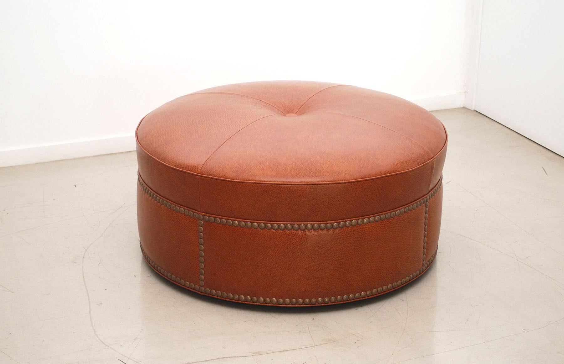Round Leather Coffee Table Ottoman