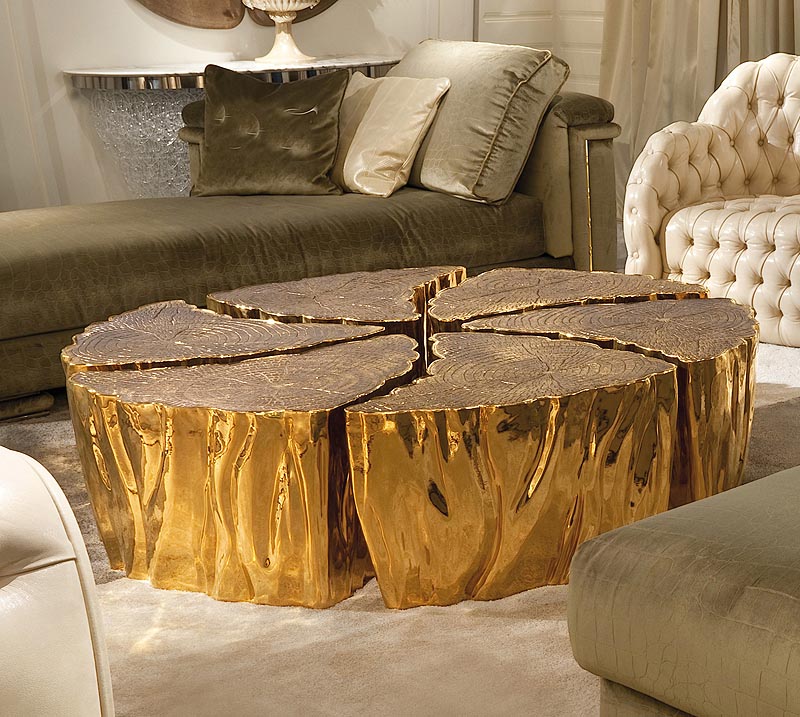 Wood and Gold Coffee Table
